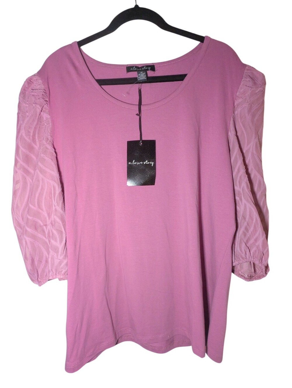 A Love Story Plumberry Pink Scoop Neck Mesh Sleeve Top 2X NWT